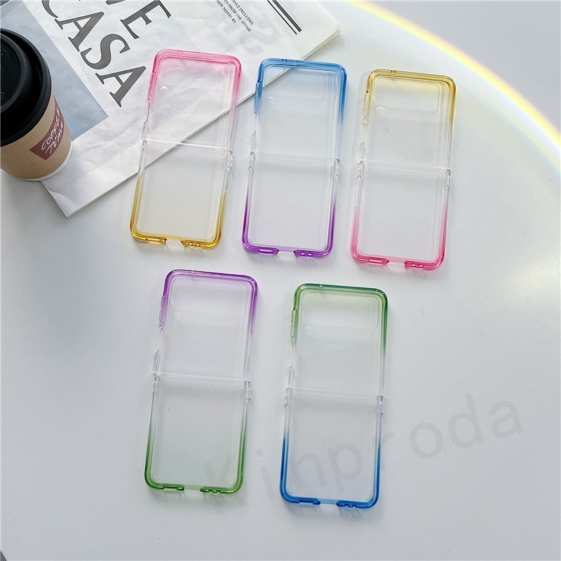 Ốp Điện Thoại Acrylic Trong Suốt Viền Màu Chống Sốc Cho Samsung Galaxy Z Flip 4 Z Flip 3 Zflip 3 4 Flip 3