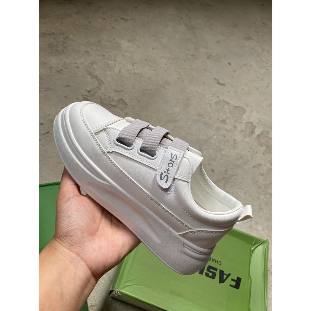 G691 - Giày Sneaker Nữ Trắng Siêu Hot Chất Lượng Cao Cấp Đế Bệt Thoải Mái Đai Dán Tiện Lợi Thông Thoáng Êm Chân