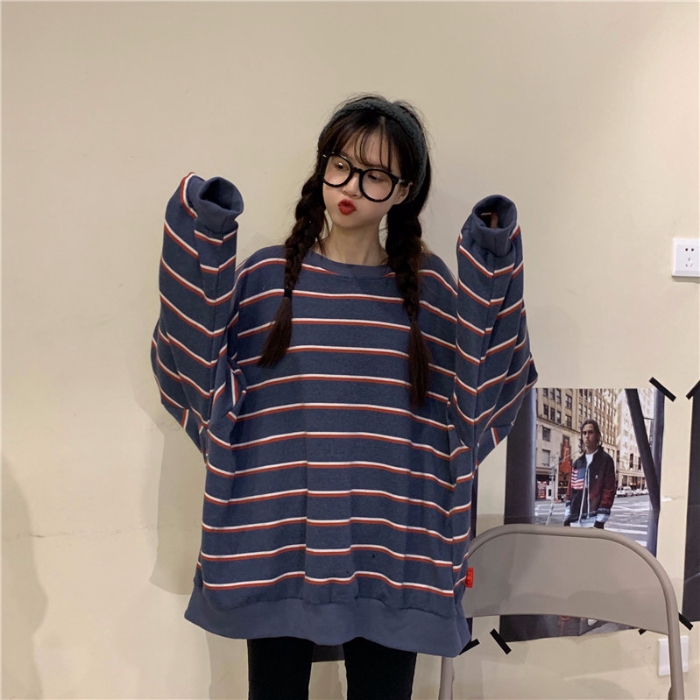 Korean unisex casual striped sweater round neck pullover ulzzang loose（3 colors） | BigBuy360 - bigbuy360.vn