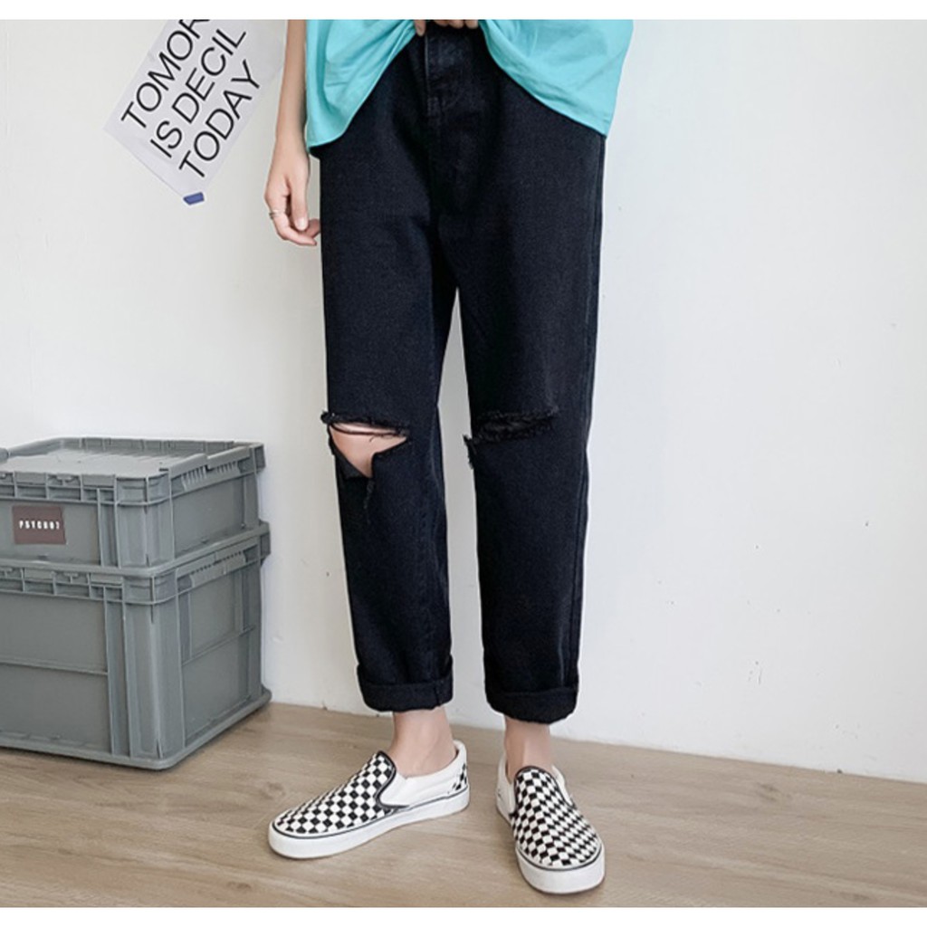 Quan jean, jeans,quần bò đen, baggy, nam,nữ, rách Gấu + Rách gối  hottren 2021- đổi trả nếu không ưng | BigBuy360 - bigbuy360.vn