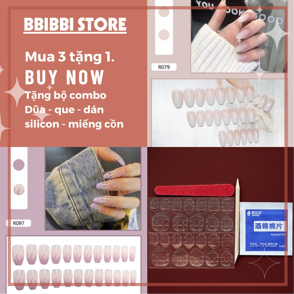 Set 24 móng tay giả, Nail họa tiết độc đáo, móng dài.(kèm keo dán)