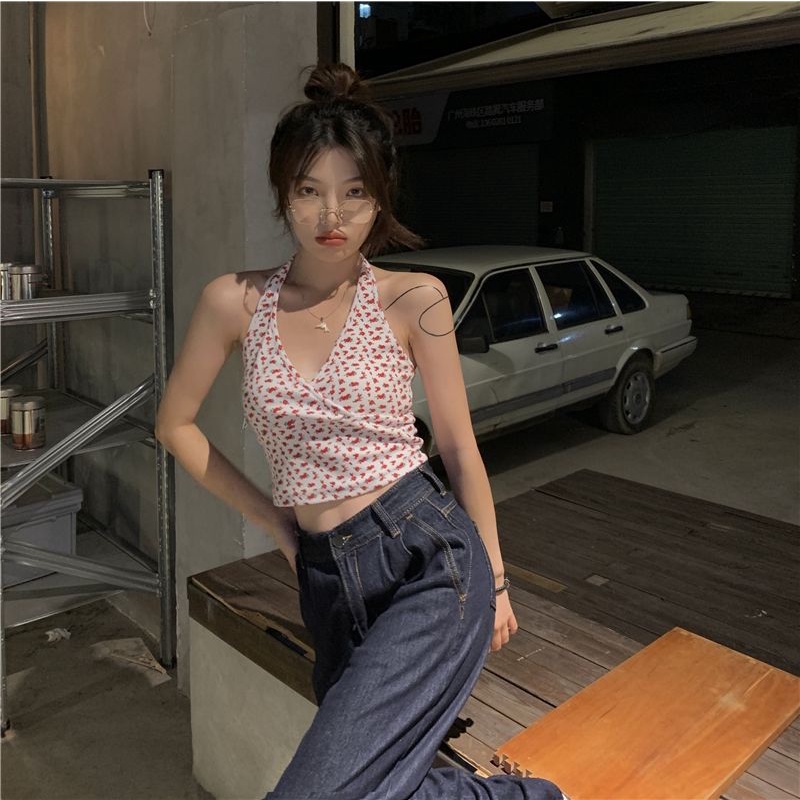 Áo Hai Dây Cổ Chữ V In Hoa Thời Trang Mùa Hè Quyến Rũ Cho Nữ