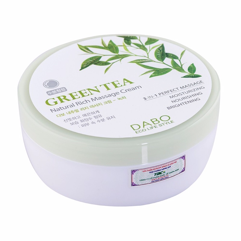 Kem massage mặt và toàn thân làm trắng và tái tạo da Green Tea Natural Cream Hàn Quốc 200ml