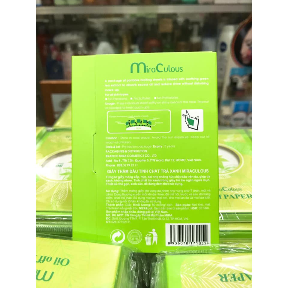 (80 tờ) Giấy thấm dầu tinh chất trà xanh MiraCulous Oil Off Paper | BigBuy360 - bigbuy360.vn