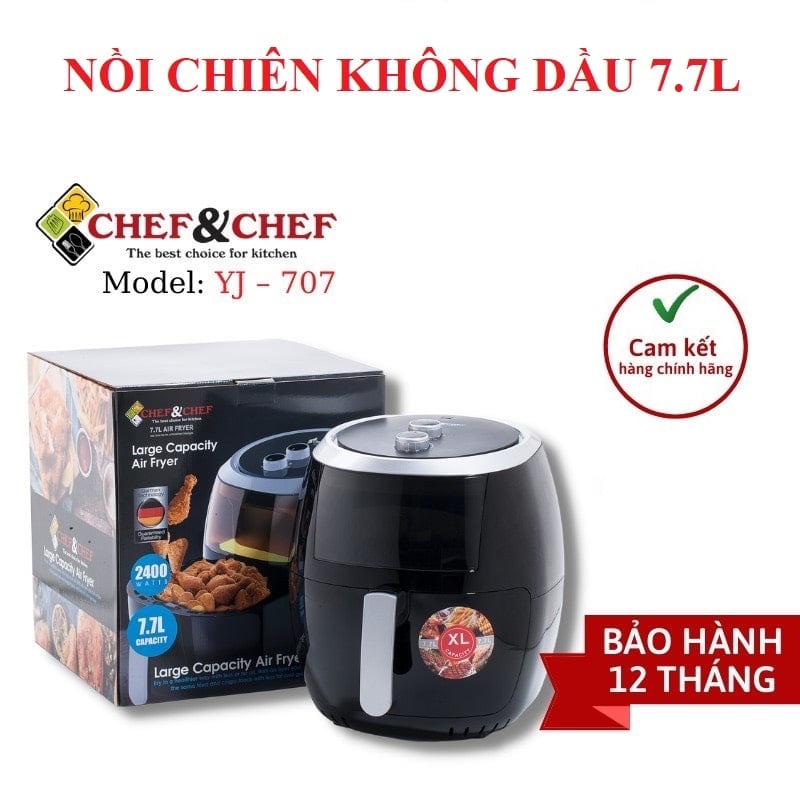 Nồi Chiên Không Dầu CHEF&amp;CHEF Dung Tích 7,7L Công Suất 2400W [Bảo Hành 12 Tháng ]