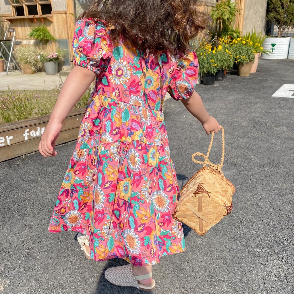 Váy bé gái dáng maxi họa tiết hoa to cực xinh Mini Kids G08