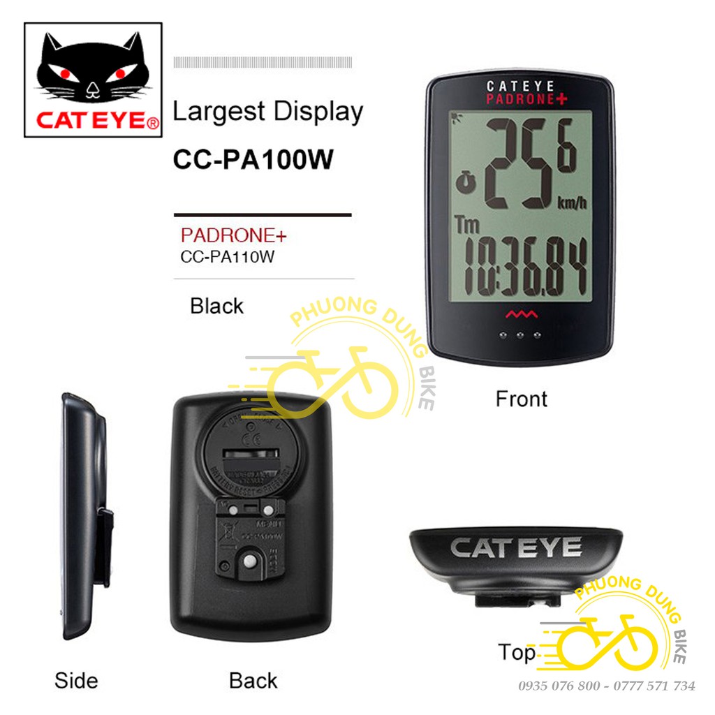 Đồng hồ đo tốc độ xe đạp không dây CATEYE PADRONE+ CC-PA110W (CÓ ĐÈN NỀN)