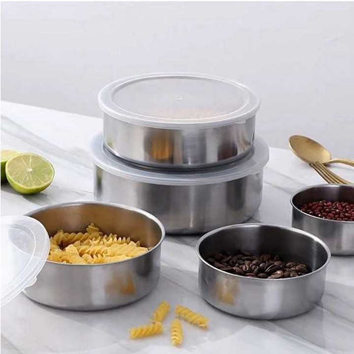 [Hàng Cao Cấp - 1 Đổi 1] Bộ 5 bát inox có nắp đậy silicon, bộ thố inox không gỉ đủ size bền đẹp | BigBuy360 - bigbuy360.vn