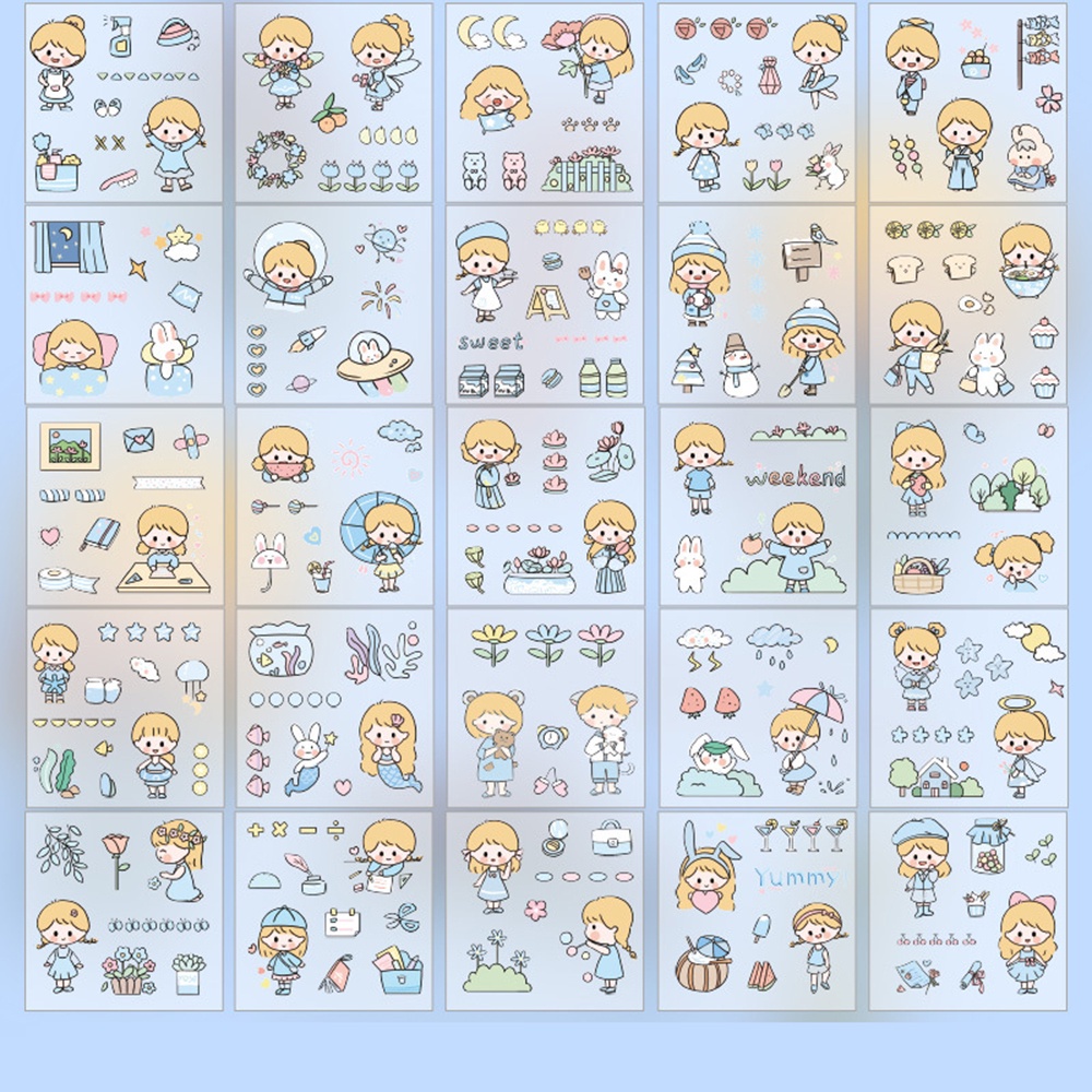 Hộp 100 miếng dán trang trí hình nhân vật hoạt hình dễ thương chống thấm nước DIY