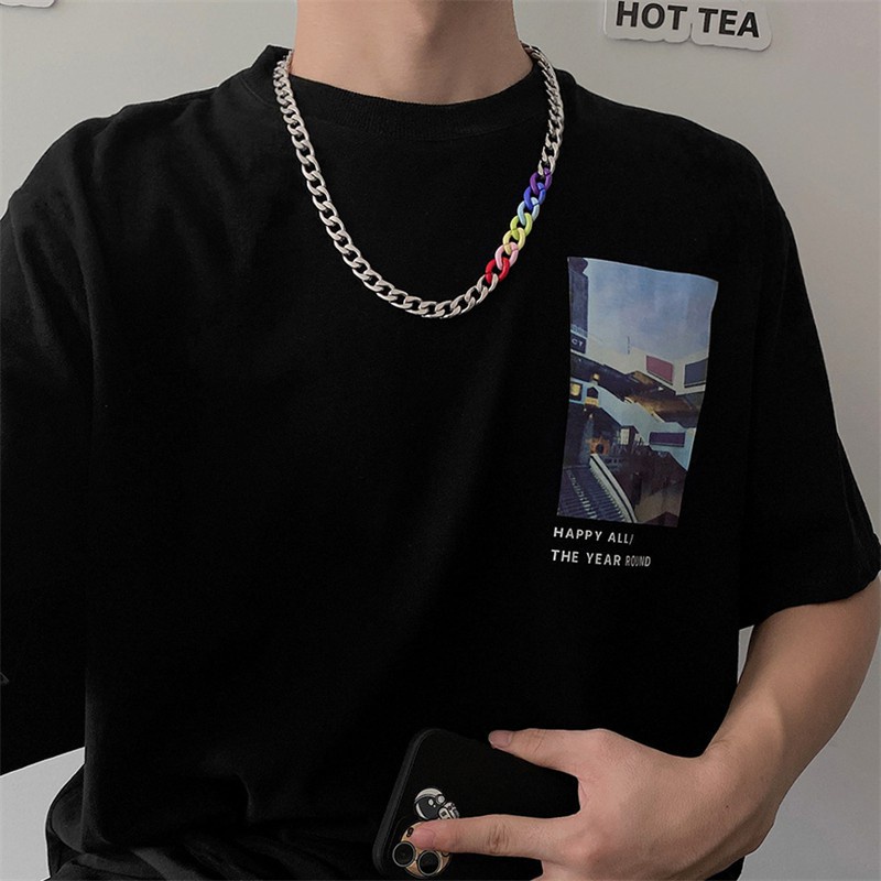 Vòng tay/ vòng cổ bằng thép titan không phai màu phong cách hip hop đơn giản F255