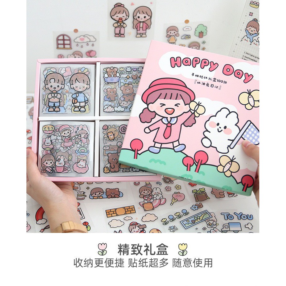 💥💥BỘ 1000 STICKER HÃNG TELADO CÔ GÁI VÀ BÉ THỎ CHO BÉ YÊU  🐰🐰🐰