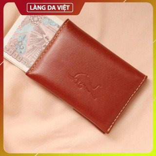 (QA) Ví name card nâu Handmade da bò cao cấp, ví đựng thẻ ATM da bò cao cấp chính hãng Làng Da Việt
