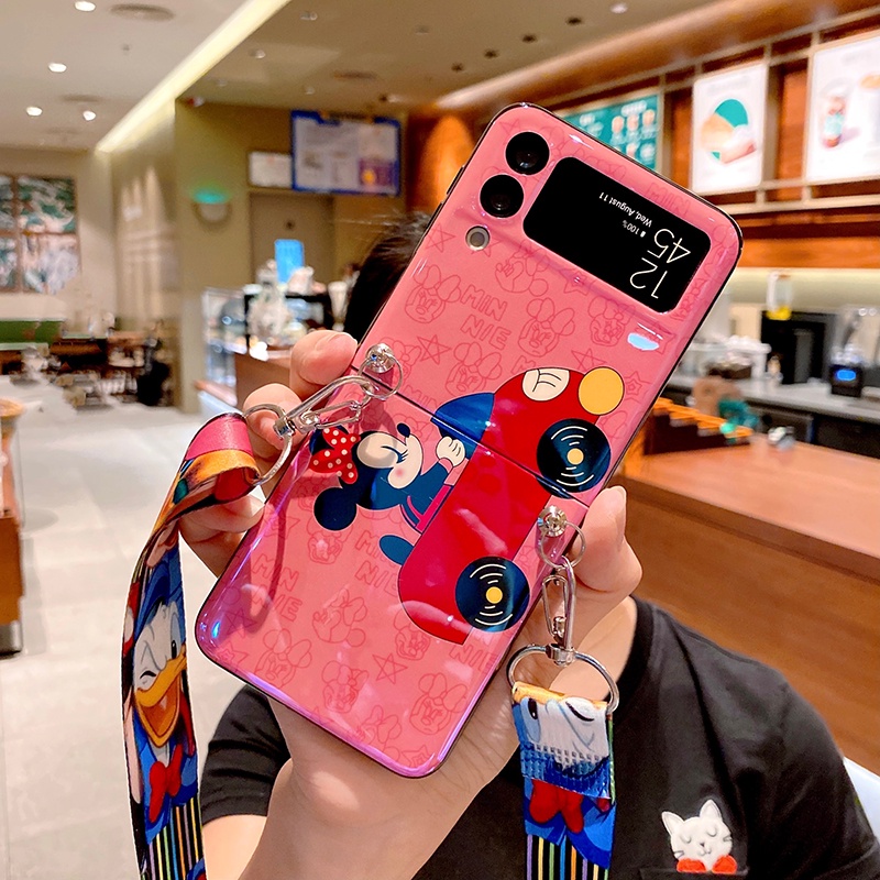 Ốp Điện Thoại Dẻo Họa Tiết Hoạt Hình Mickey Kèm Dây Đeo & Vòng Tay Cho Galaxy Z Flip 4 3 5G