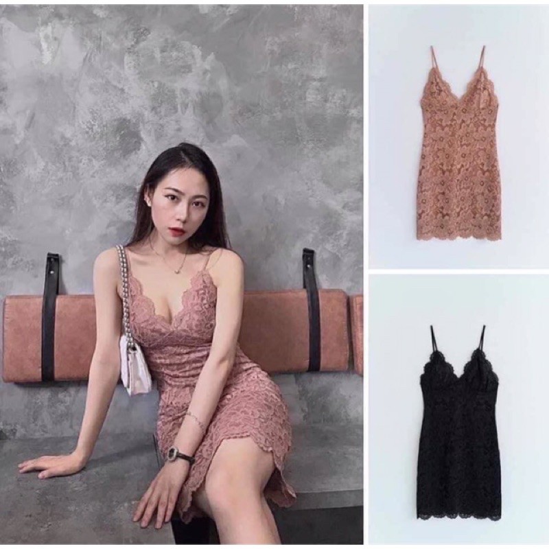Đầm Zara Auth Hoa Ren Sexy Đen Size S