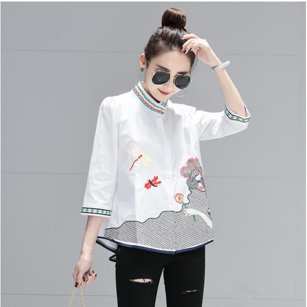 Áo kiểu tay lỡ hoạ tiết thêu cho phái nữ