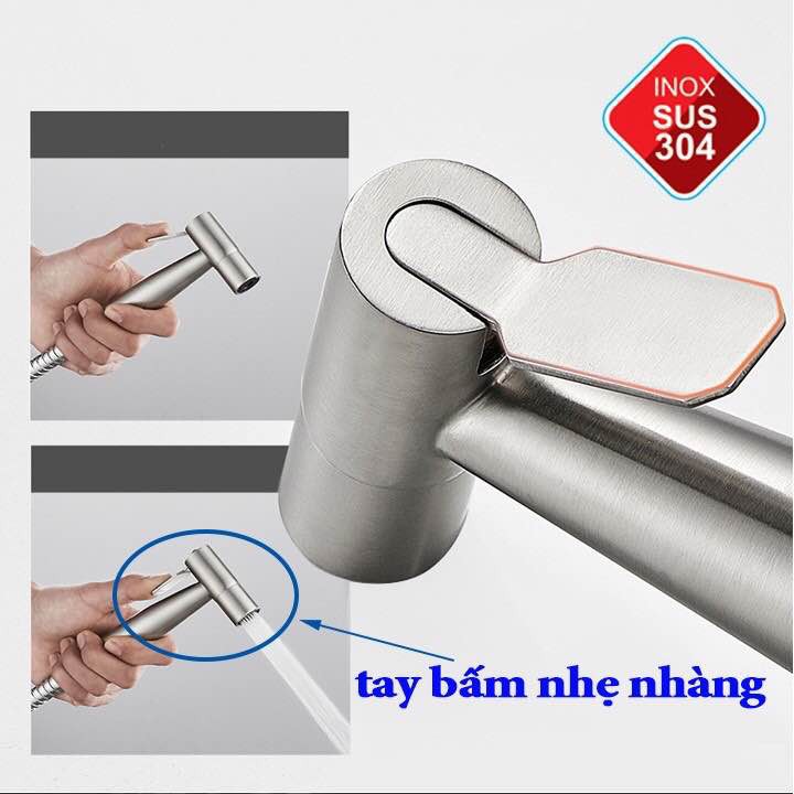 Bộ Vòi Xịt Vệ Sinh Bồn Cầu Inox 304 VX25 và dây xịt và cài xịt inox