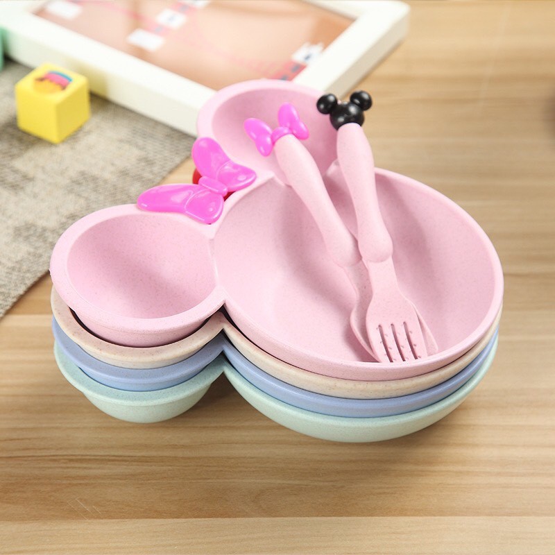 Tô ăn dặm kèm thìa và dĩa cho bé - micky