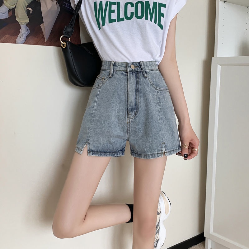 AMOI Quần Short Denim Lưng Cao Ống Rộng Thời Trang Hàn Quốc 2022 Dành Cho Nữ