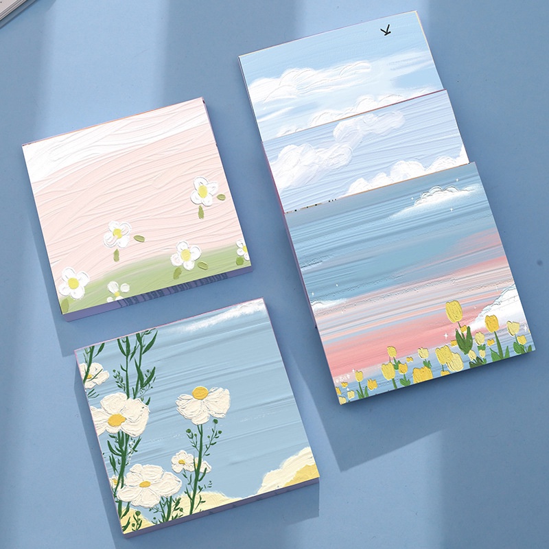 Set 3 Giấy Ghi Chú Dán Tường Hình Phong Cảnh Sơn Dầu Đẹp Mắt