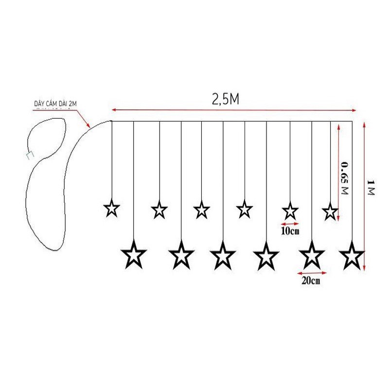BỘ ĐÈN LED RÈM CHÓP NHÁY 12 HÌNH NGÔI SAO 12 SỢI 138 LED - MÀU VÀNG NẮNG