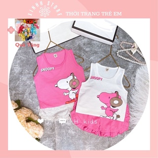Bộ quần áo ba lỗ chất cotton cho bé gái 8-20kg, bộ quần áo ba lỗ hình snoopy xinh xắn cho bé gái