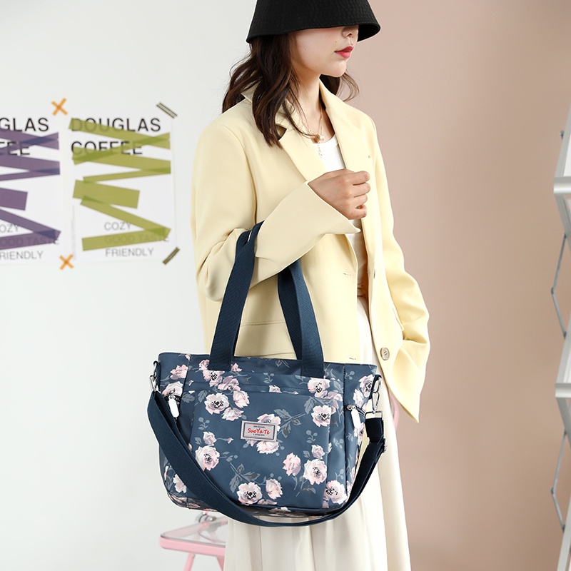 Túi Xách Vải Oxford Cỡ Lớn Nhiều Ngăn Họa Tiết Hoa Chống Thấm Nước Thời Trang Công Sở Cho Nữ