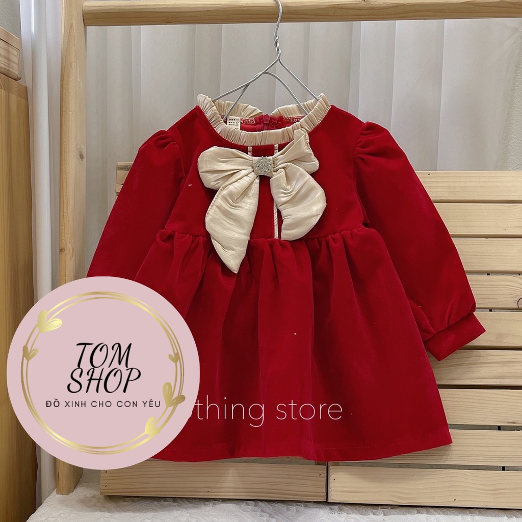 Váy nhung đẹp cho bé gái màu đỏ ,đầm xinh cho bé từ 8 tháng đến 3 tuổi