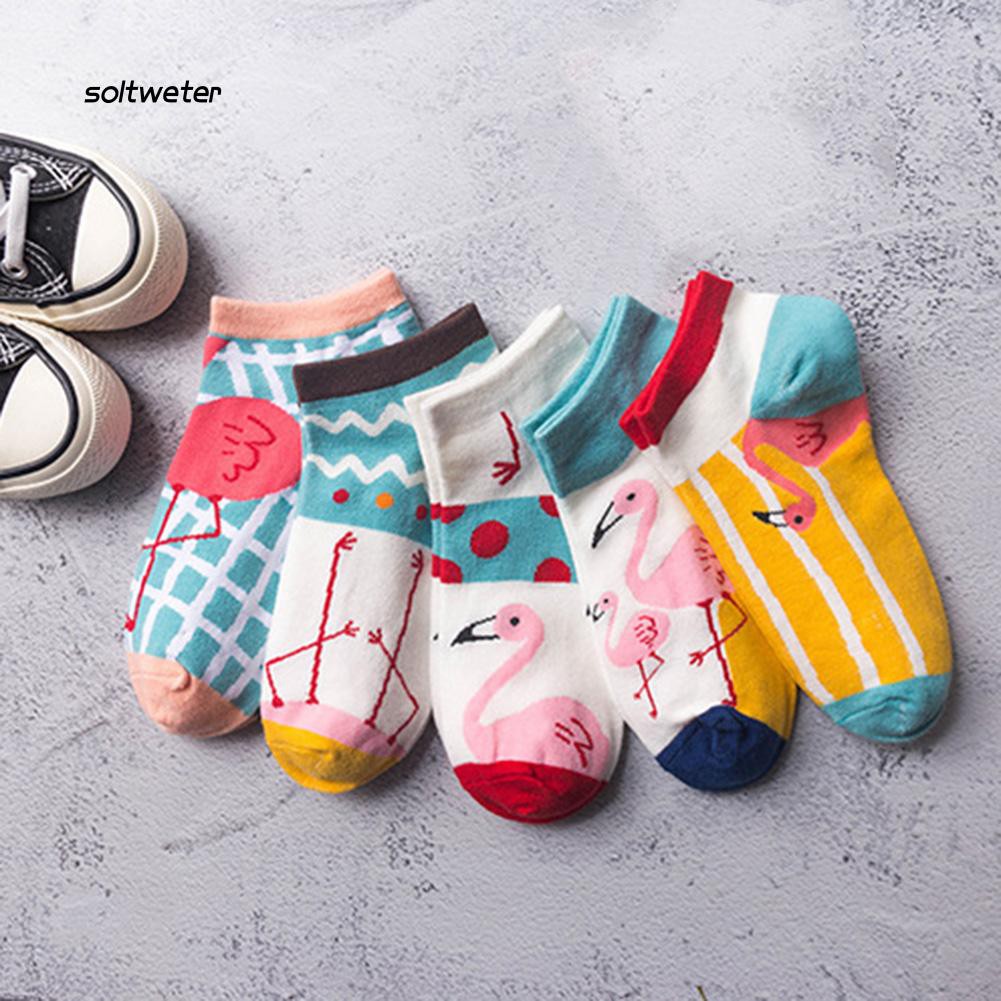 Vớ cotton thấp cổ họa tiết chim hồng hạc xinh xắn dành cho nữ