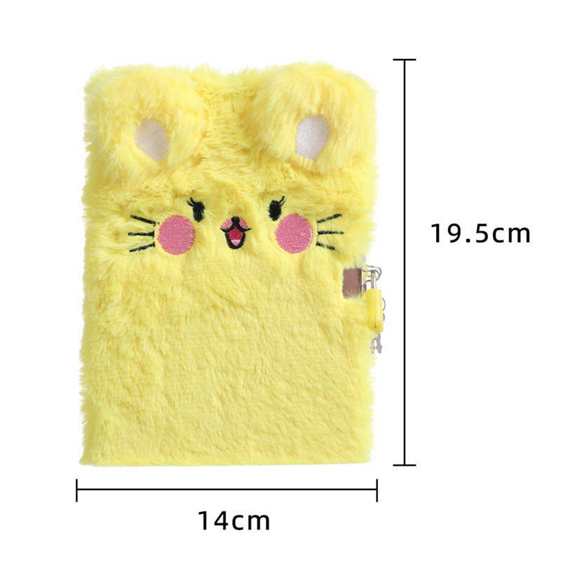 Sổ tay nhật ký thiết kế hình mèo nhồi bông hoạt hình có khóa mật khẩu dễ thương