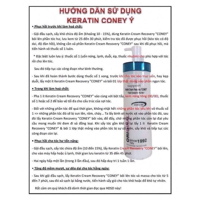 [CHÍNH HÃNG ] {GIÁ RẺ } KEM HẤP PHỤC HỒI KERATIN CONEY Ý 785ML | BigBuy360 - bigbuy360.vn