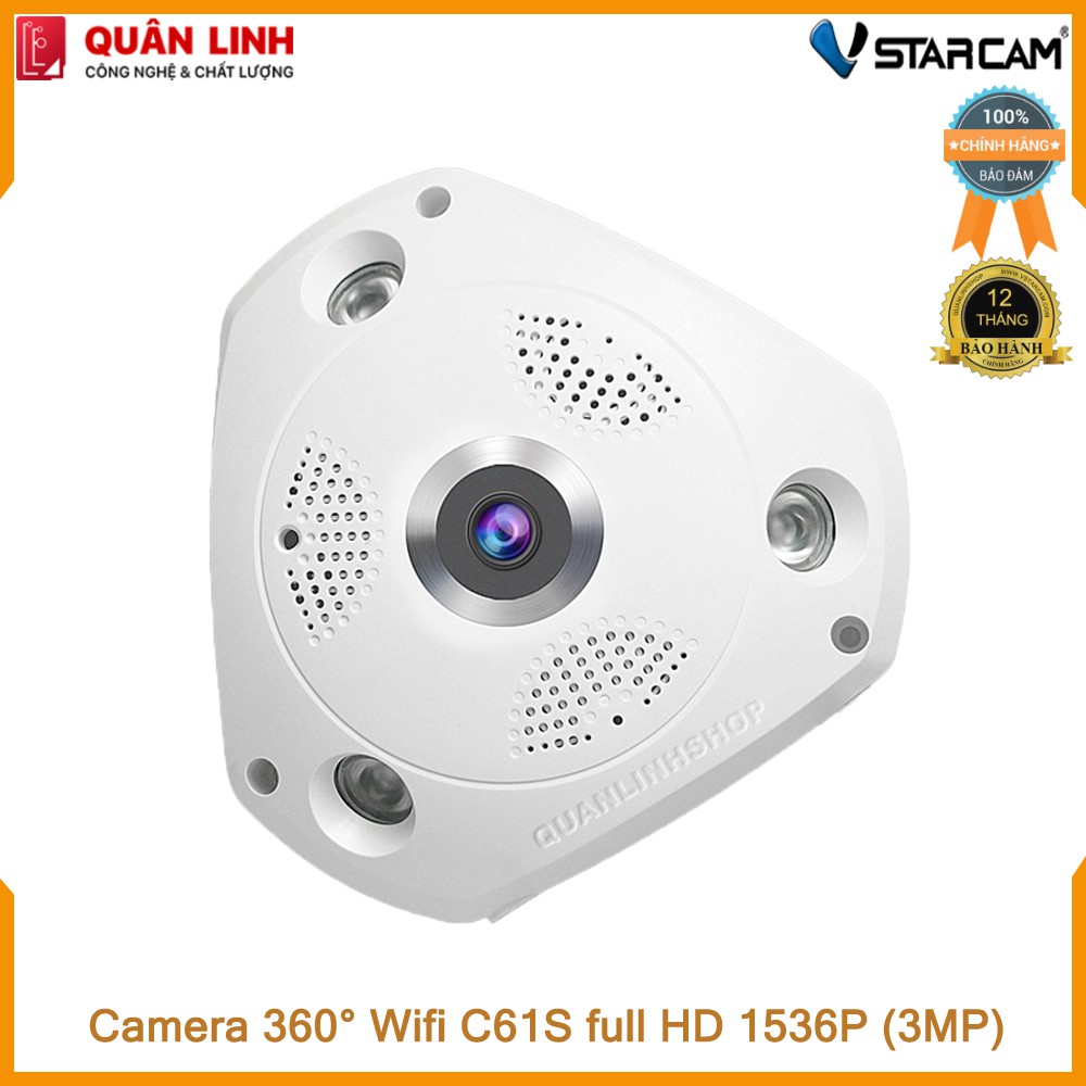 Camera Wifi IP Vstarcam C61s Full HD 1536P ốp trần, góc rộng 180 độ kèm thẻ 64GB