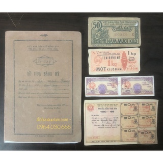 Bộ 5 mẫu Sổ, Tem lương thực ăn uống thời bao cấp COPY lưu niệm