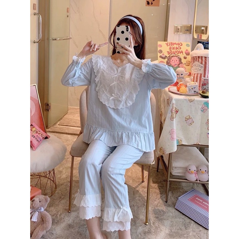 Đồ ngủ cao cấp ren viền cổ (có ảnh thật) - Sẵn 2 màu | BigBuy360 - bigbuy360.vn