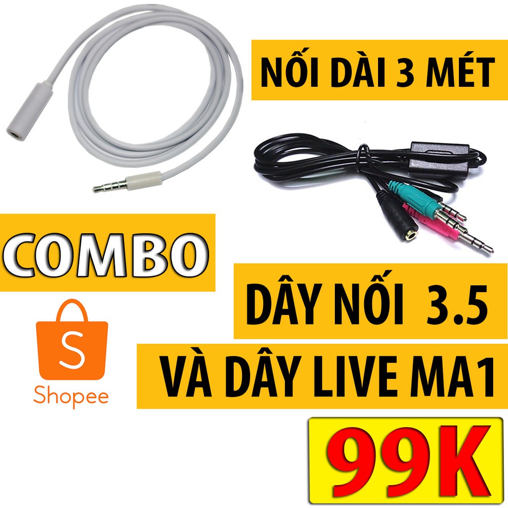 Combo tiện lợi dây livestream 3 màu MA1 + dây nối dài lên đến 3m