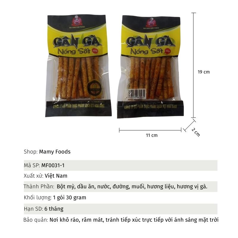 Snack gân gà nóng sốt Ba Anh Em Food (gói 30g)