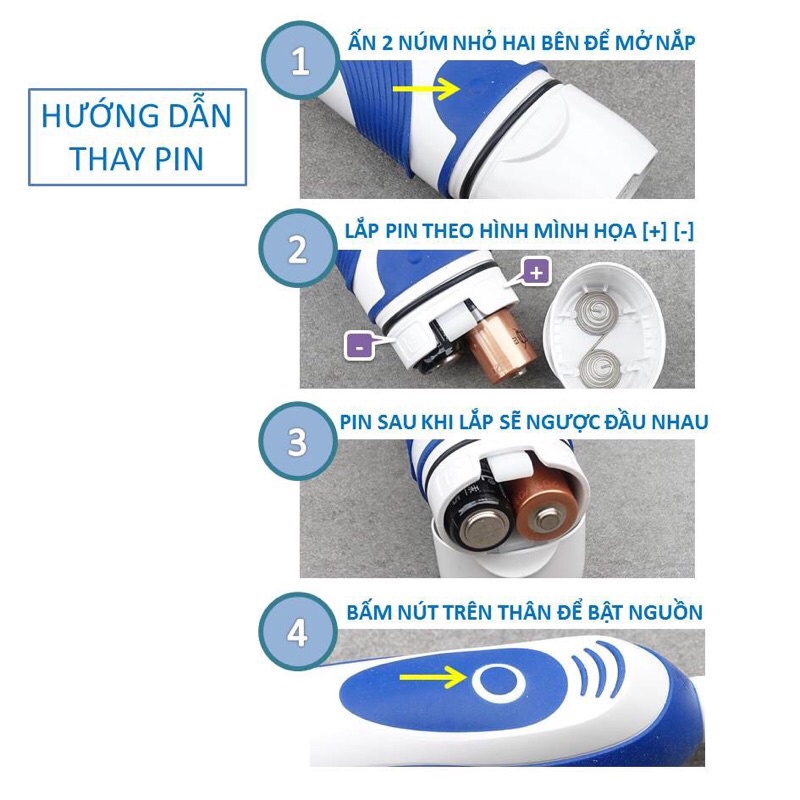 Bàn chải Pin Oral-B, đầu bàn chải thay thế nhiều loại, dùng pin AA