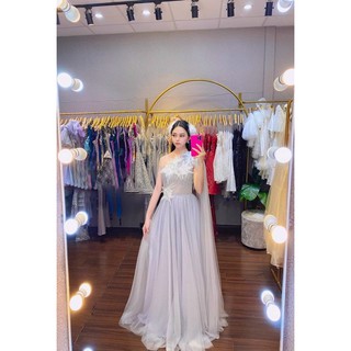 ĐẦM MAXI DẠ HỘI LỆCH VAI LÔNG VŨ