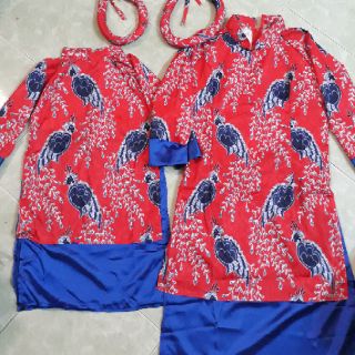 Set áo dài gấm cách tân 2 tà mẹ và bé