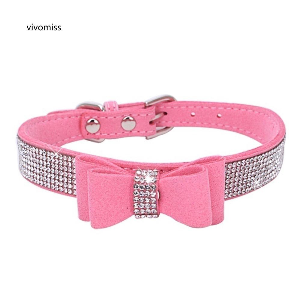 Vòng cổ giả da đính nơ xinh xắn cho thú cưng