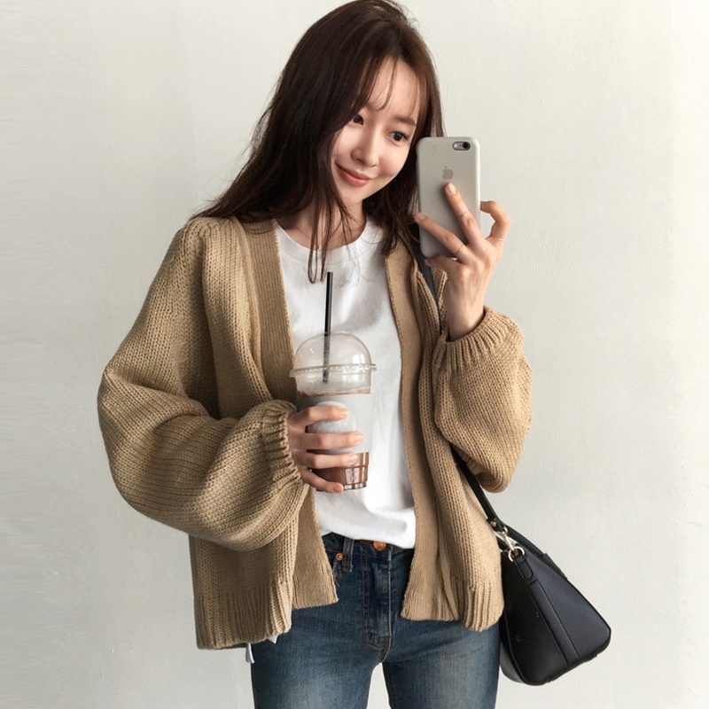 Áo Khoác Cardigan Dệt Kim Tay Dài Dáng Rộng Phong Cách Hàn Quốc Thời Trang Cho Nữ áo khoác len