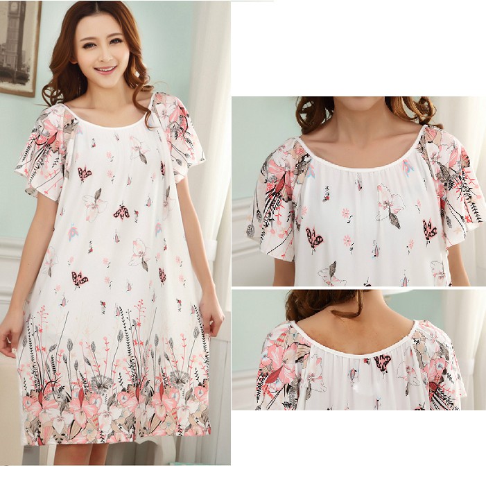 Đầm Ngủ Form Suông Thun Coton Họa Tiết Size Lớn - Hoa Vàng - CDANTN01