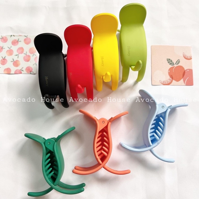 Kẹp tóc càng cua Honey 3 răng nhựa mờ và bóng loại tốt tông màu tươi