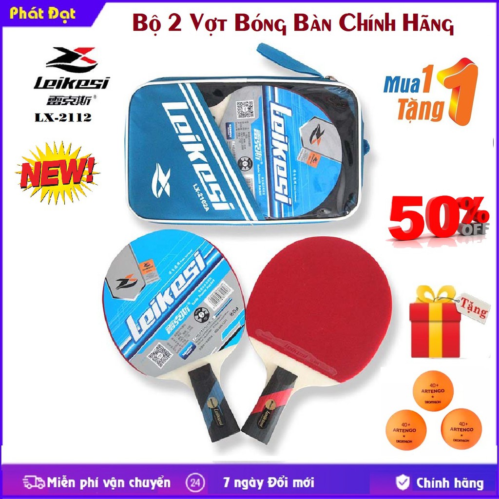 Bộ 2 vợt bóng bàn giá rẻ hãng Leikesi tặng kèm 3 bóng và túi đựng vợt