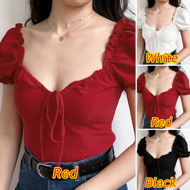 Áo Nữ ZANZEA Cổ Tim Dáng Tay Ngắn Thời Trang Dạo Phố/ Có Độ Co Giãn Mềm Mại