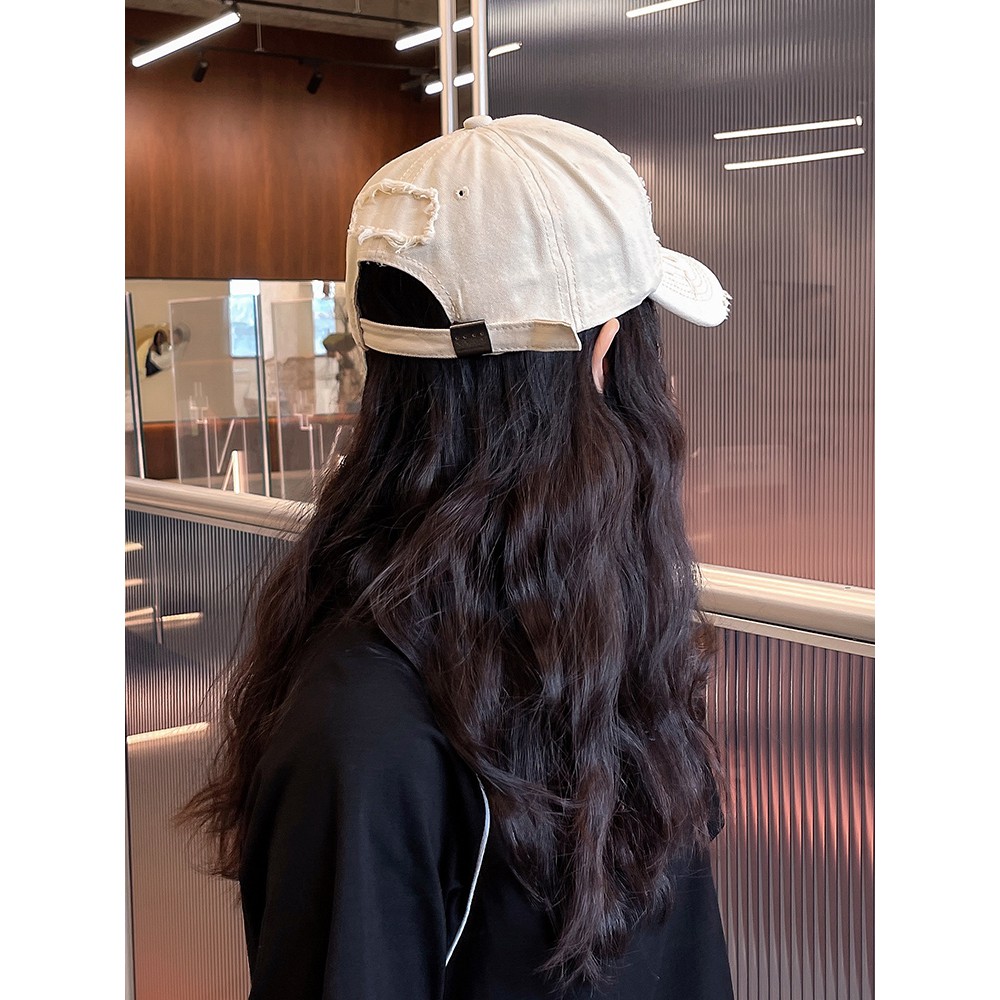 Mũ lưỡi trai bóng chày chống nắng màu trơn phối lỗ rách kín phong cách hip hop Hàn Quốc thời trang mùa hè cho nam nữ