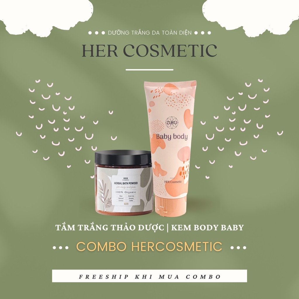 Combo Dưỡng Trắng Da HER.cosmetic (Tặng 01 set Tắm Trắng Mini 50g)