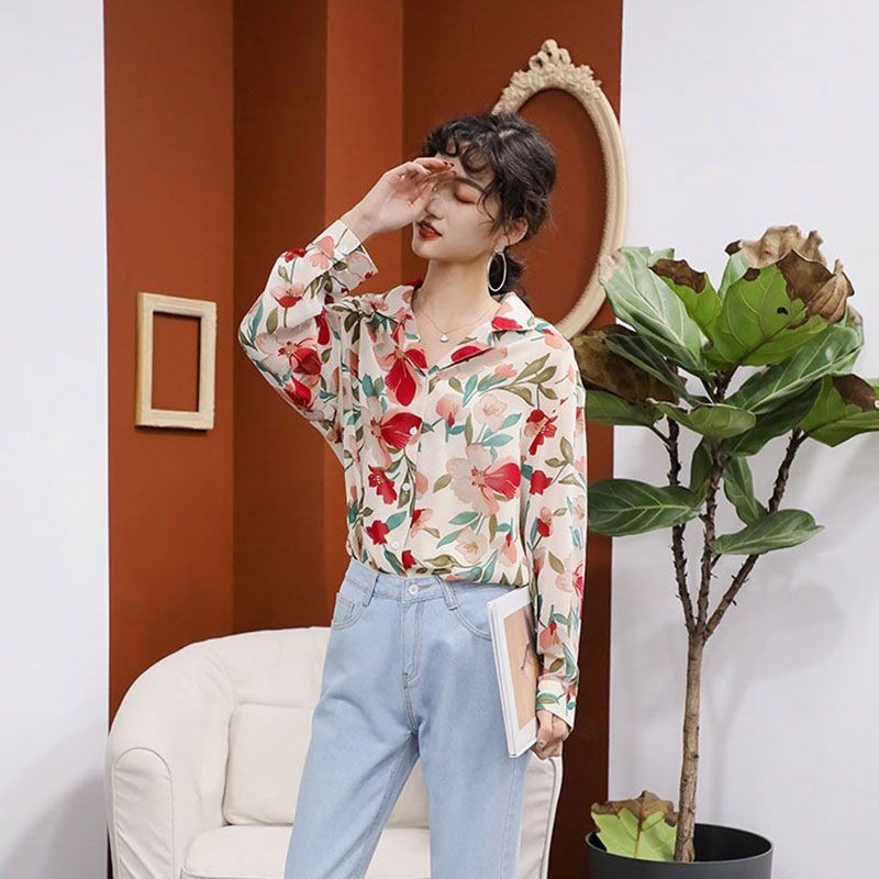 GENAISHA Áo sơ mi tay dài form rộng phong cách retro Hàn Quốc cho nữ 809