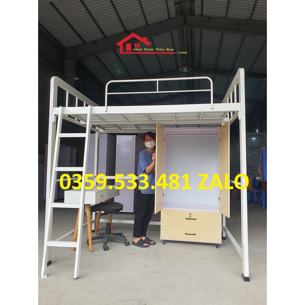 Giường sắt 1 tầng trên cao đa năng 80-1m6x2m giá xưởng NEW 100%