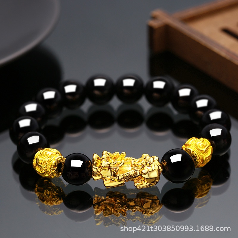 Việt Nam Shajin Pixiu Vòng tay Nam nữ Vòng tay Vàng cứng 3d Đồ trang sức Obsidian