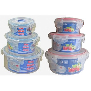 Bộ 3 hộp nhựa nắp gài kín hơi đựng thực phẩm, 3 hộp tròn, nhỏ đến lớn. V139